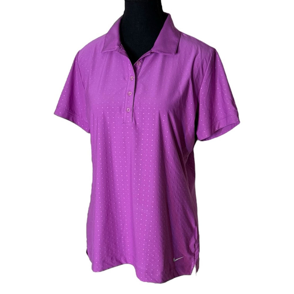 NIKE GOLF Purple Polka Dot Polo Shirt Top Athletic Golfcore Tenniscore Large - Picture 2 of 14